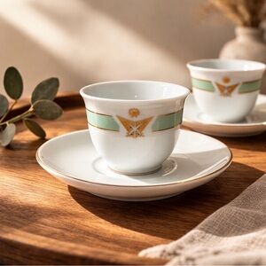 Vintage MCM LaGardo Tackett Schmid Japan Porcelain Espresso 2 Cups & 2 Saucers